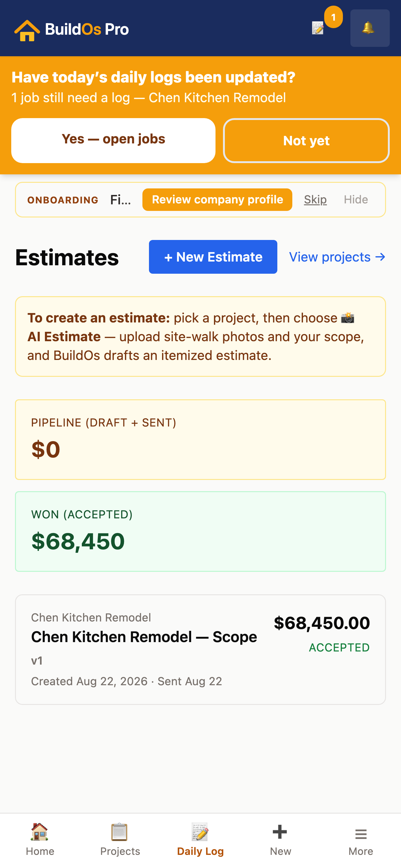 BuildOs Pro estimates