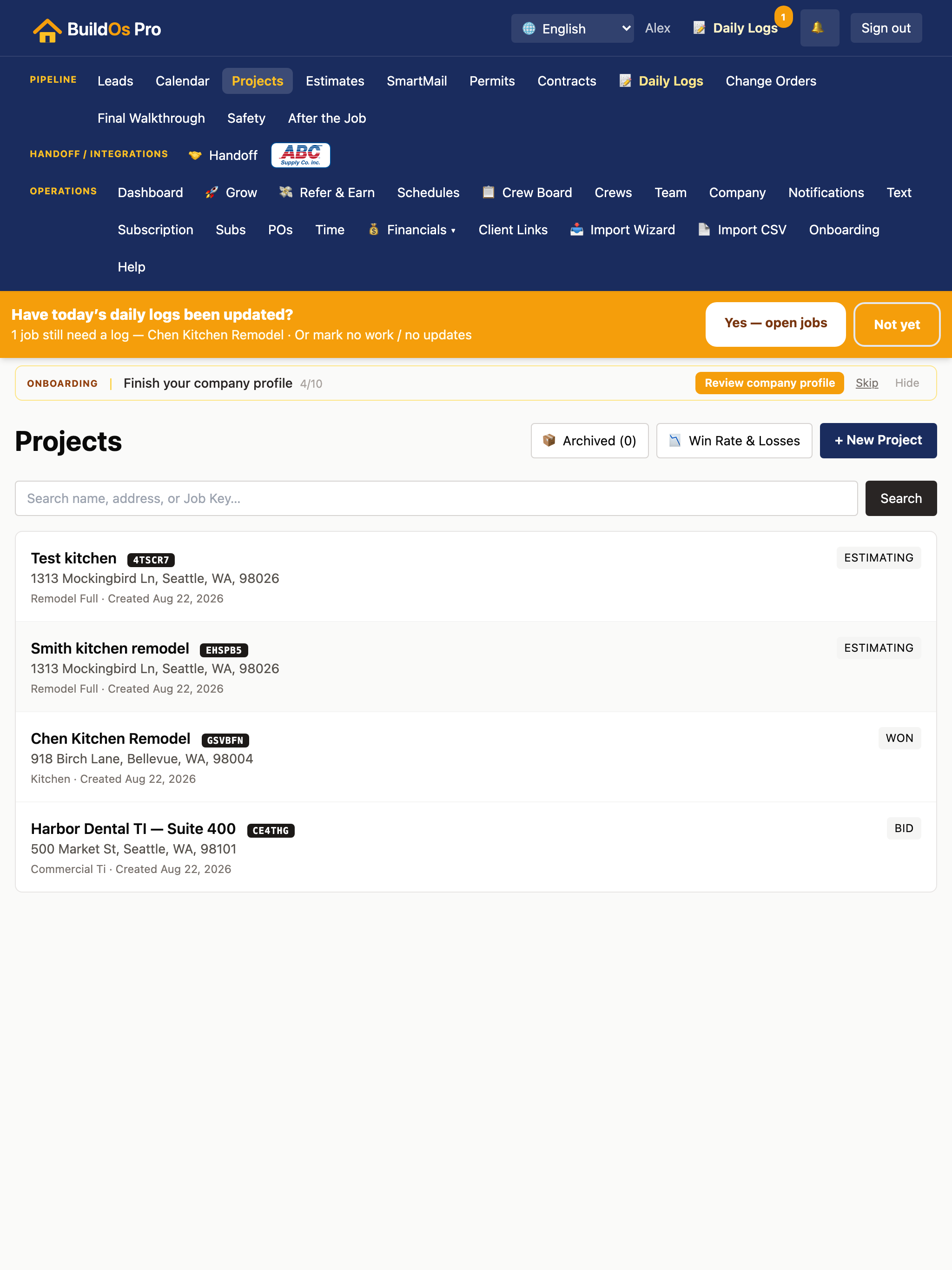 BuildOs Pro projects on iPad